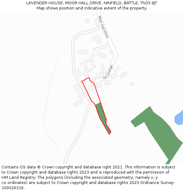 LAVENDER HOUSE, MOOR HALL DRIVE, NINFIELD, BATTLE, TN33 9JT: Location map and indicative extent of plot