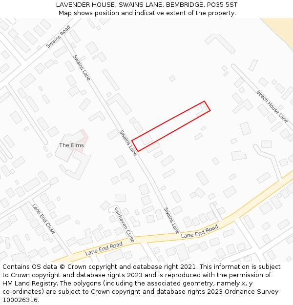 LAVENDER HOUSE, SWAINS LANE, BEMBRIDGE, PO35 5ST: Location map and indicative extent of plot