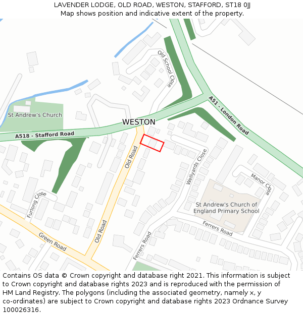 LAVENDER LODGE, OLD ROAD, WESTON, STAFFORD, ST18 0JJ: Location map and indicative extent of plot