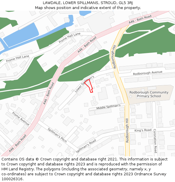 LAWDALE, LOWER SPILLMANS, STROUD, GL5 3RJ: Location map and indicative extent of plot