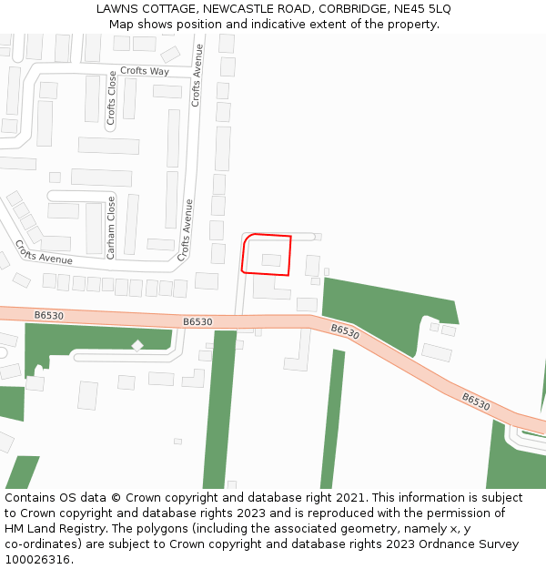 LAWNS COTTAGE, NEWCASTLE ROAD, CORBRIDGE, NE45 5LQ: Location map and indicative extent of plot