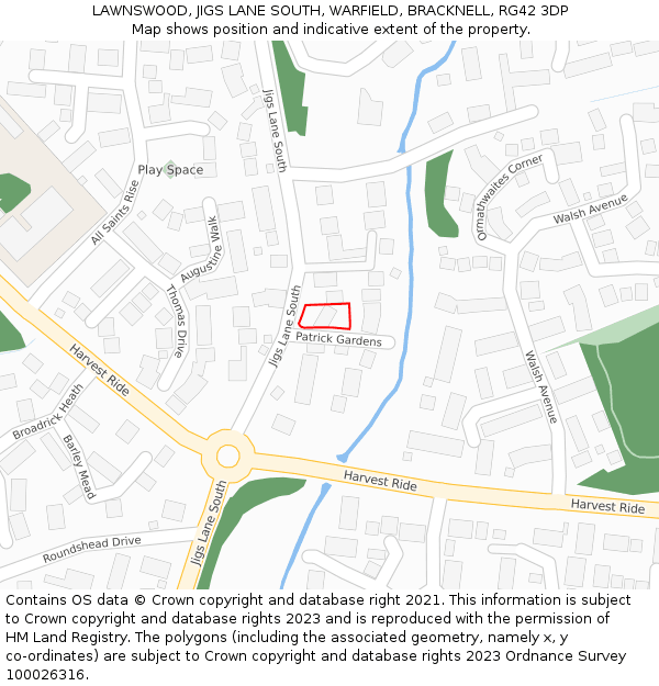 LAWNSWOOD, JIGS LANE SOUTH, WARFIELD, BRACKNELL, RG42 3DP: Location map and indicative extent of plot