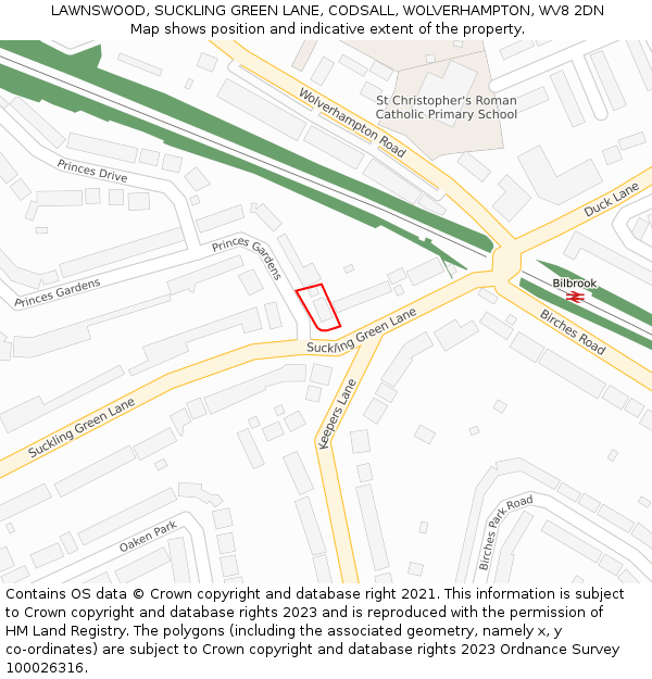 LAWNSWOOD, SUCKLING GREEN LANE, CODSALL, WOLVERHAMPTON, WV8 2DN: Location map and indicative extent of plot