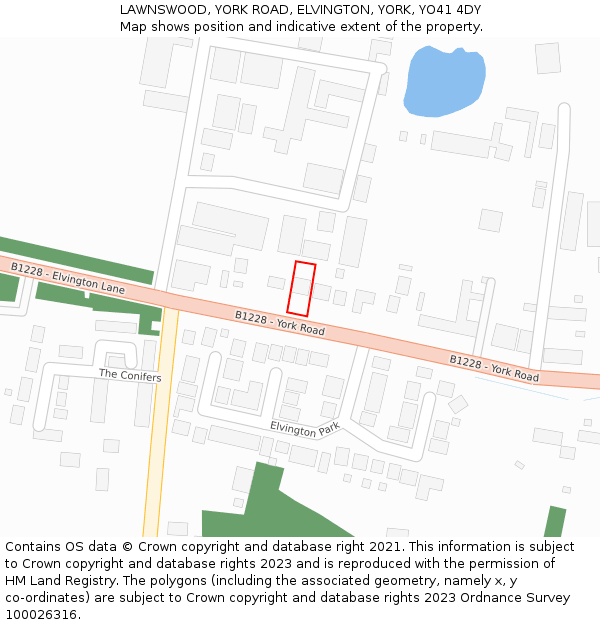 LAWNSWOOD, YORK ROAD, ELVINGTON, YORK, YO41 4DY: Location map and indicative extent of plot