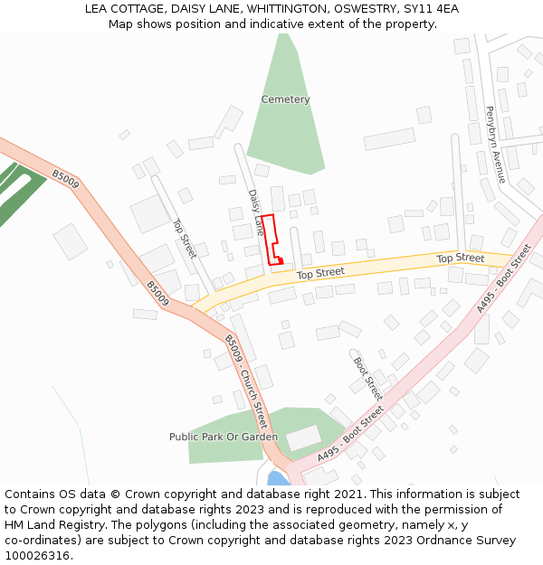 LEA COTTAGE, DAISY LANE, WHITTINGTON, OSWESTRY, SY11 4EA: Location map and indicative extent of plot