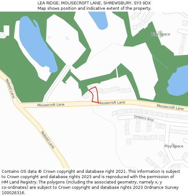 LEA RIDGE, MOUSECROFT LANE, SHREWSBURY, SY3 9DX: Location map and indicative extent of plot