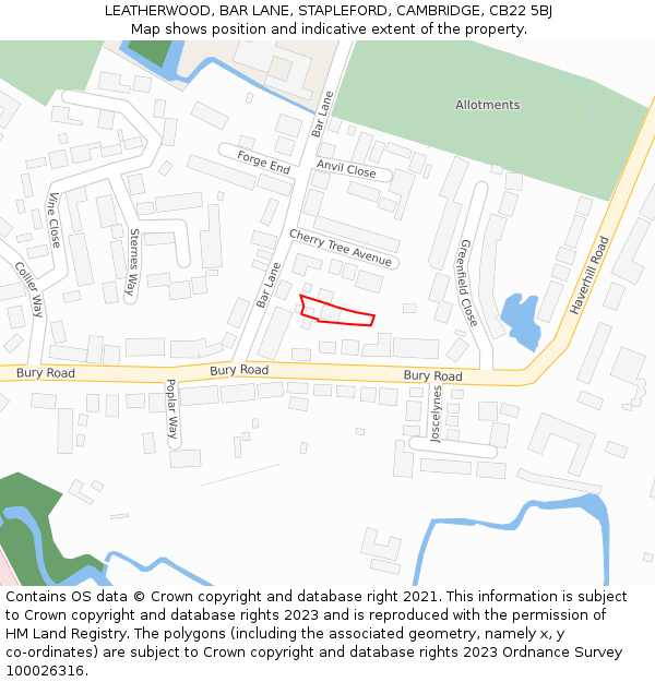 LEATHERWOOD, BAR LANE, STAPLEFORD, CAMBRIDGE, CB22 5BJ: Location map and indicative extent of plot