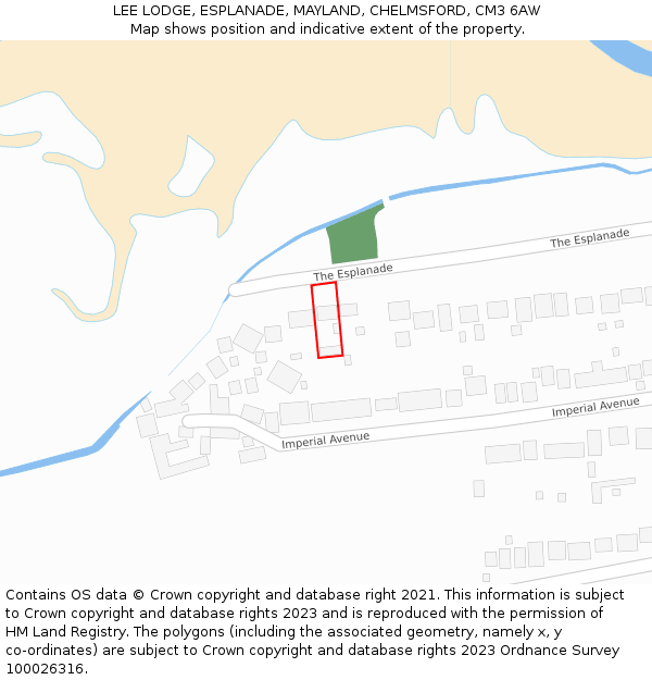 LEE LODGE, ESPLANADE, MAYLAND, CHELMSFORD, CM3 6AW: Location map and indicative extent of plot