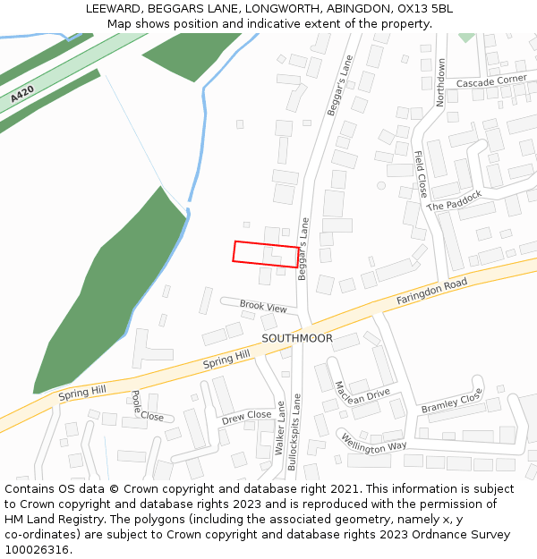 LEEWARD, BEGGARS LANE, LONGWORTH, ABINGDON, OX13 5BL: Location map and indicative extent of plot