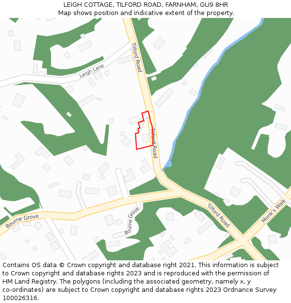 LEIGH COTTAGE, TILFORD ROAD, FARNHAM, GU9 8HR: Location map and indicative extent of plot