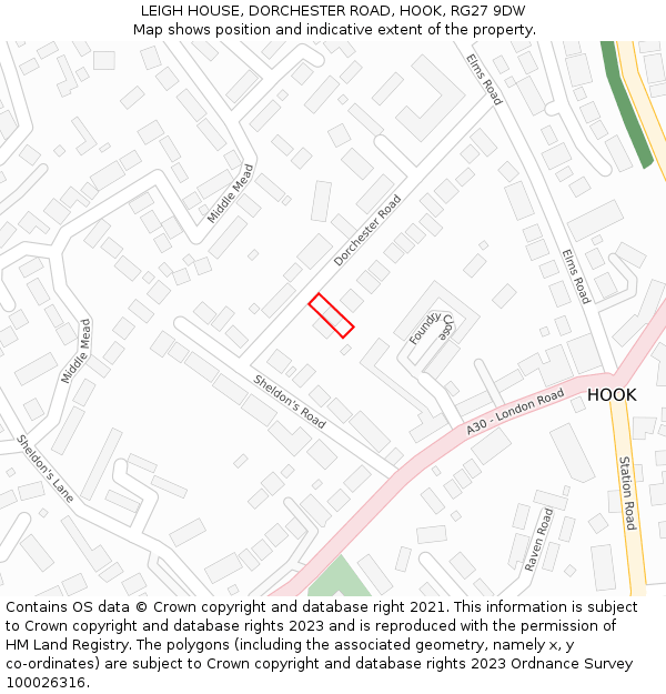 LEIGH HOUSE, DORCHESTER ROAD, HOOK, RG27 9DW: Location map and indicative extent of plot