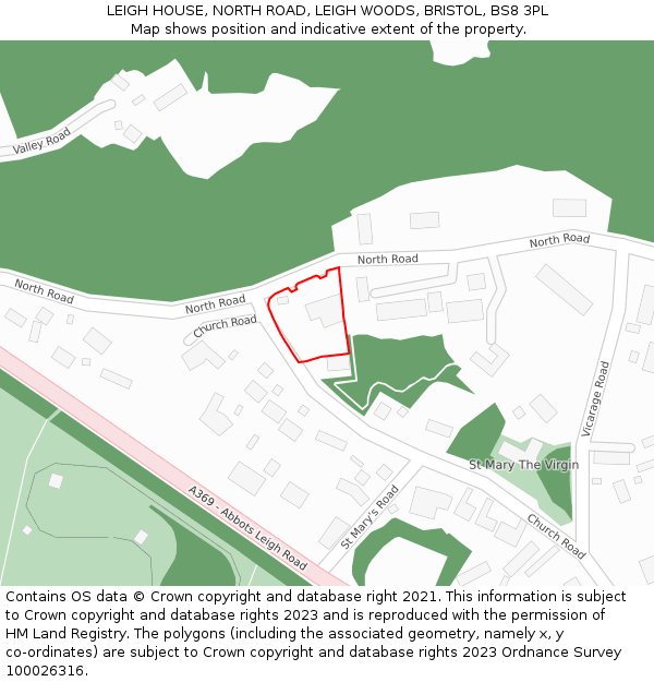 LEIGH HOUSE, NORTH ROAD, LEIGH WOODS, BRISTOL, BS8 3PL: Location map and indicative extent of plot