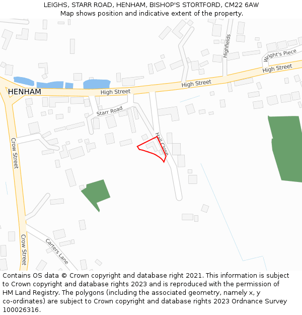 LEIGHS, STARR ROAD, HENHAM, BISHOP'S STORTFORD, CM22 6AW: Location map and indicative extent of plot