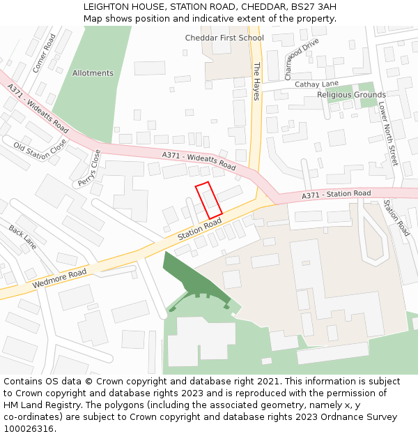 LEIGHTON HOUSE, STATION ROAD, CHEDDAR, BS27 3AH: Location map and indicative extent of plot