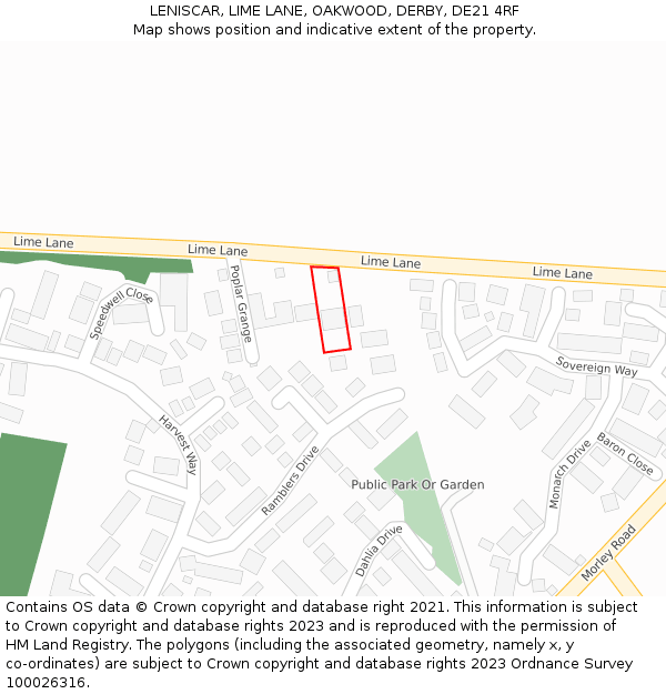 LENISCAR, LIME LANE, OAKWOOD, DERBY, DE21 4RF: Location map and indicative extent of plot