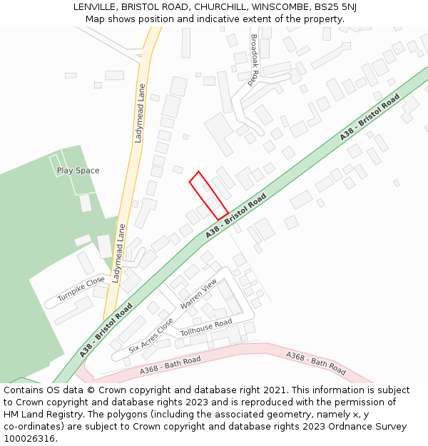 LENVILLE, BRISTOL ROAD, CHURCHILL, WINSCOMBE, BS25 5NJ: Location map and indicative extent of plot