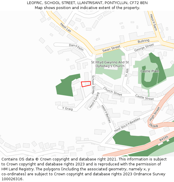 LEOFRIC, SCHOOL STREET, LLANTRISANT, PONTYCLUN, CF72 8EN: Location map and indicative extent of plot
