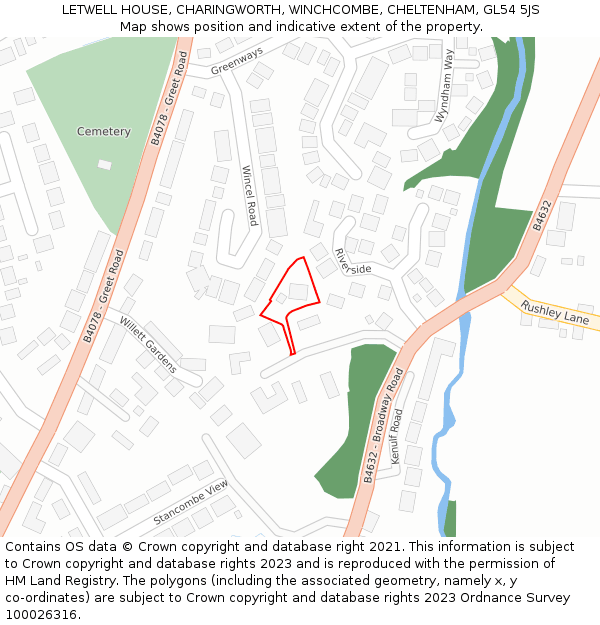 LETWELL HOUSE, CHARINGWORTH, WINCHCOMBE, CHELTENHAM, GL54 5JS: Location map and indicative extent of plot