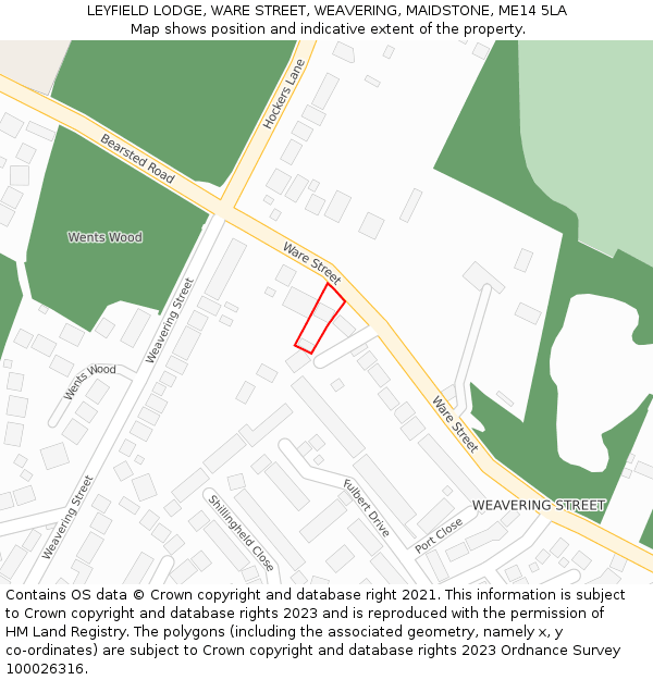 LEYFIELD LODGE, WARE STREET, WEAVERING, MAIDSTONE, ME14 5LA: Location map and indicative extent of plot