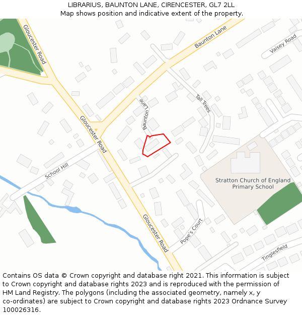 LIBRARIUS, BAUNTON LANE, CIRENCESTER, GL7 2LL: Location map and indicative extent of plot