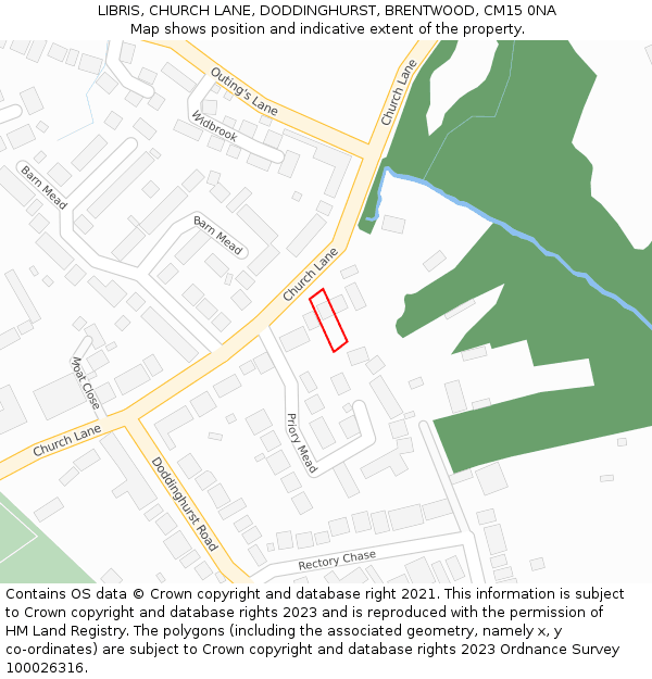 LIBRIS, CHURCH LANE, DODDINGHURST, BRENTWOOD, CM15 0NA: Location map and indicative extent of plot