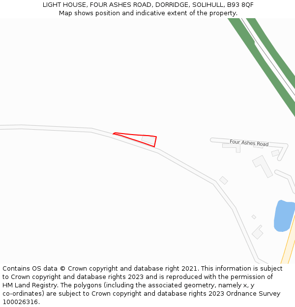 LIGHT HOUSE, FOUR ASHES ROAD, DORRIDGE, SOLIHULL, B93 8QF: Location map and indicative extent of plot