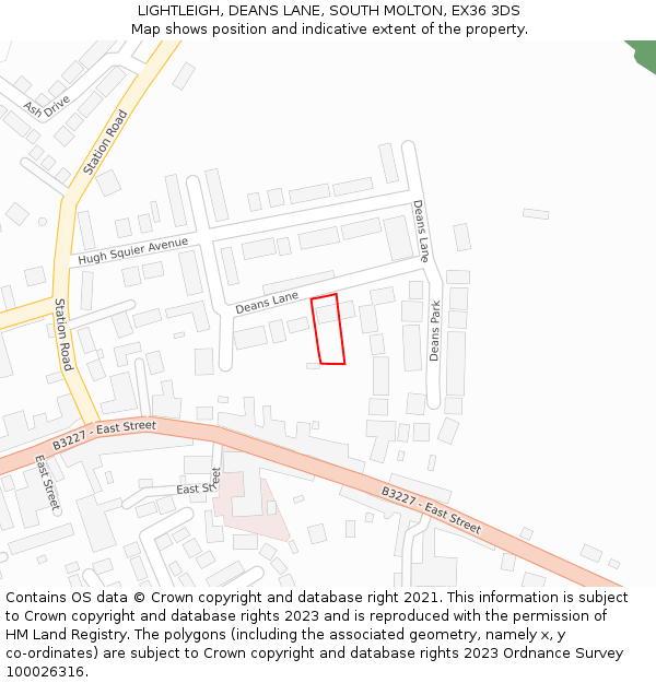LIGHTLEIGH, DEANS LANE, SOUTH MOLTON, EX36 3DS: Location map and indicative extent of plot