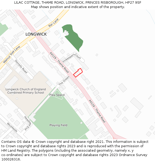 LILAC COTTAGE, THAME ROAD, LONGWICK, PRINCES RISBOROUGH, HP27 9SF: Location map and indicative extent of plot