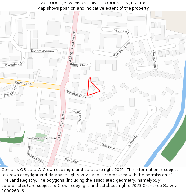 LILAC LODGE, YEWLANDS DRIVE, HODDESDON, EN11 8DE: Location map and indicative extent of plot