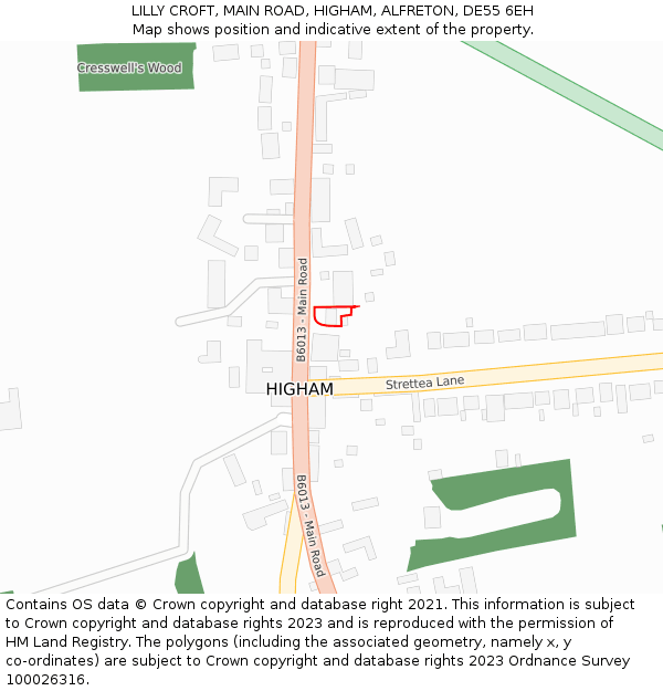 LILLY CROFT, MAIN ROAD, HIGHAM, ALFRETON, DE55 6EH: Location map and indicative extent of plot