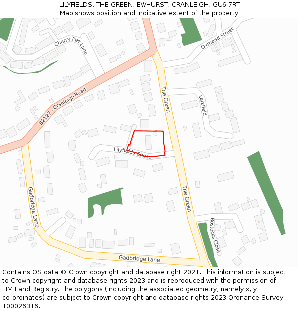 LILYFIELDS, THE GREEN, EWHURST, CRANLEIGH, GU6 7RT: Location map and indicative extent of plot