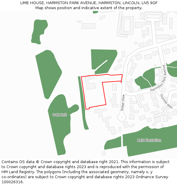 LIME HOUSE, HARMSTON PARK AVENUE, HARMSTON, LINCOLN, LN5 9GF: Location map and indicative extent of plot