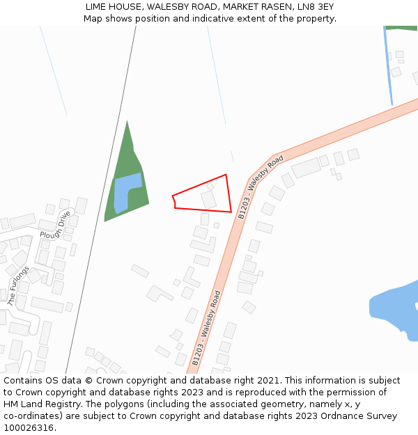 LIME HOUSE, WALESBY ROAD, MARKET RASEN, LN8 3EY: Location map and indicative extent of plot