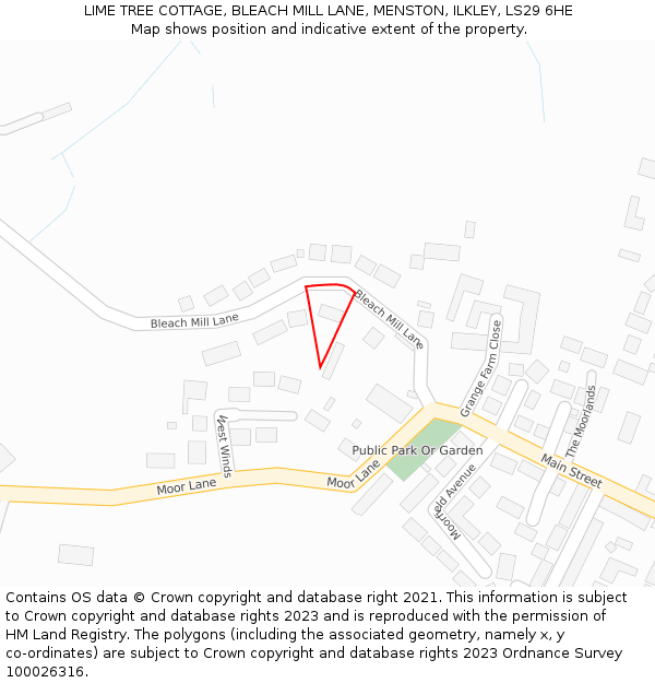 LIME TREE COTTAGE, BLEACH MILL LANE, MENSTON, ILKLEY, LS29 6HE: Location map and indicative extent of plot
