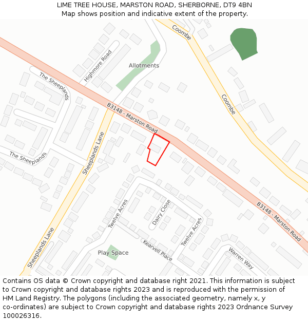 LIME TREE HOUSE, MARSTON ROAD, SHERBORNE, DT9 4BN: Location map and indicative extent of plot