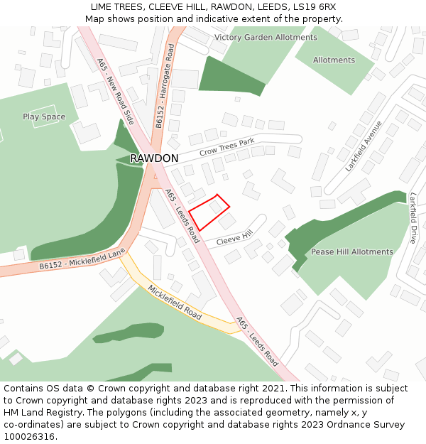 LIME TREES, CLEEVE HILL, RAWDON, LEEDS, LS19 6RX: Location map and indicative extent of plot
