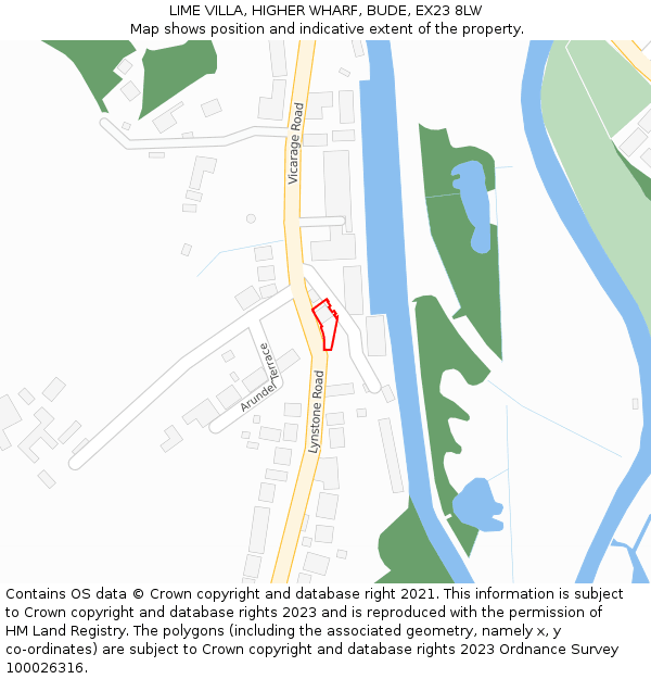 LIME VILLA, HIGHER WHARF, BUDE, EX23 8LW: Location map and indicative extent of plot