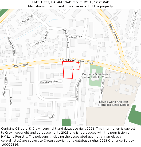 LIMEHURST, HALAM ROAD, SOUTHWELL, NG25 0AD: Location map and indicative extent of plot