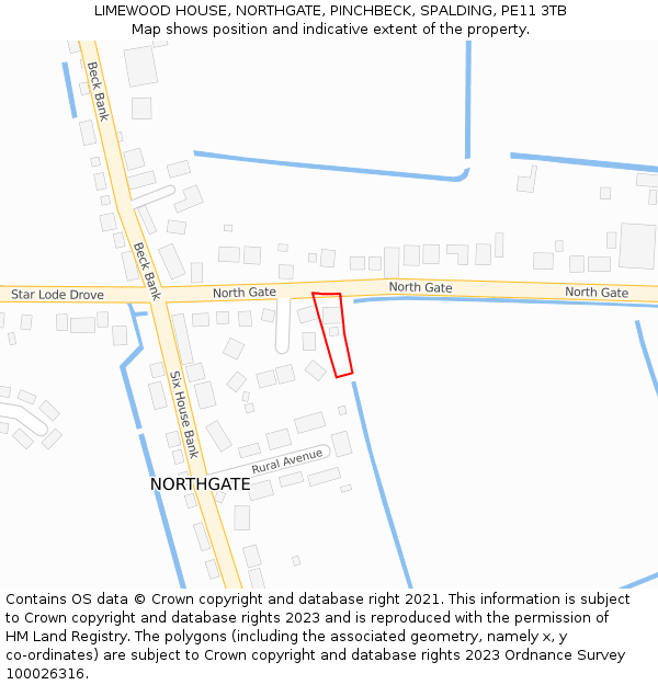 LIMEWOOD HOUSE, NORTHGATE, PINCHBECK, SPALDING, PE11 3TB: Location map and indicative extent of plot