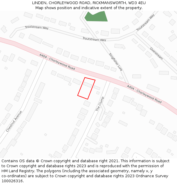 LINDEN, CHORLEYWOOD ROAD, RICKMANSWORTH, WD3 4EU: Location map and indicative extent of plot