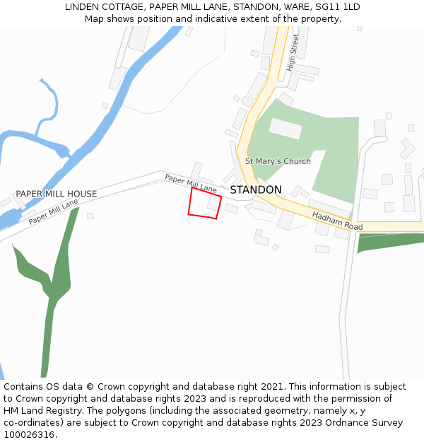 LINDEN COTTAGE, PAPER MILL LANE, STANDON, WARE, SG11 1LD: Location map and indicative extent of plot