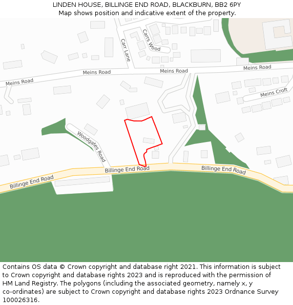 LINDEN HOUSE, BILLINGE END ROAD, BLACKBURN, BB2 6PY: Location map and indicative extent of plot