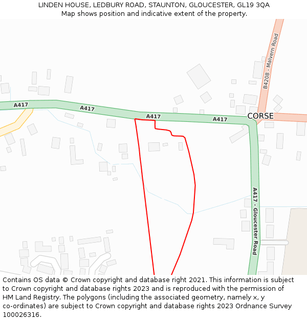 LINDEN HOUSE, LEDBURY ROAD, STAUNTON, GLOUCESTER, GL19 3QA: Location map and indicative extent of plot