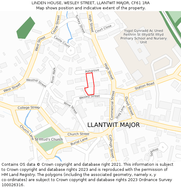 LINDEN HOUSE, WESLEY STREET, LLANTWIT MAJOR, CF61 1RA: Location map and indicative extent of plot