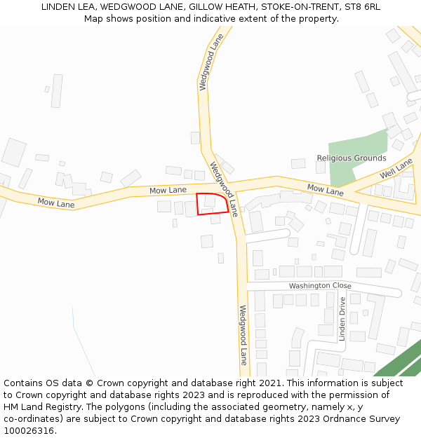 LINDEN LEA, WEDGWOOD LANE, GILLOW HEATH, STOKE-ON-TRENT, ST8 6RL: Location map and indicative extent of plot