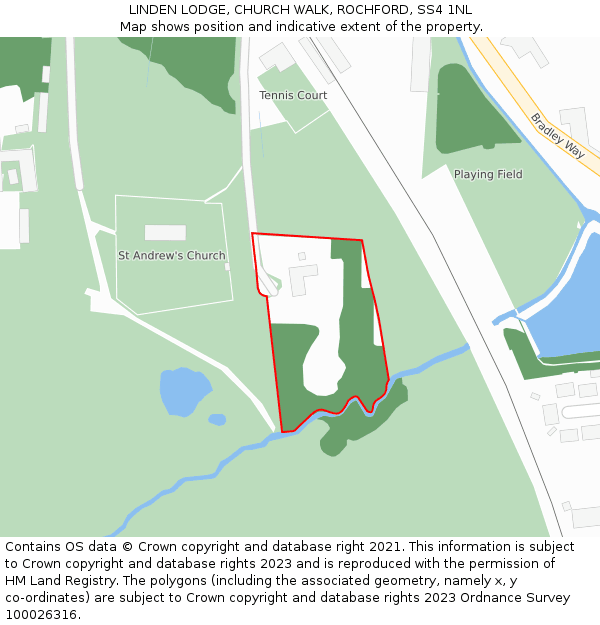 LINDEN LODGE, CHURCH WALK, ROCHFORD, SS4 1NL: Location map and indicative extent of plot