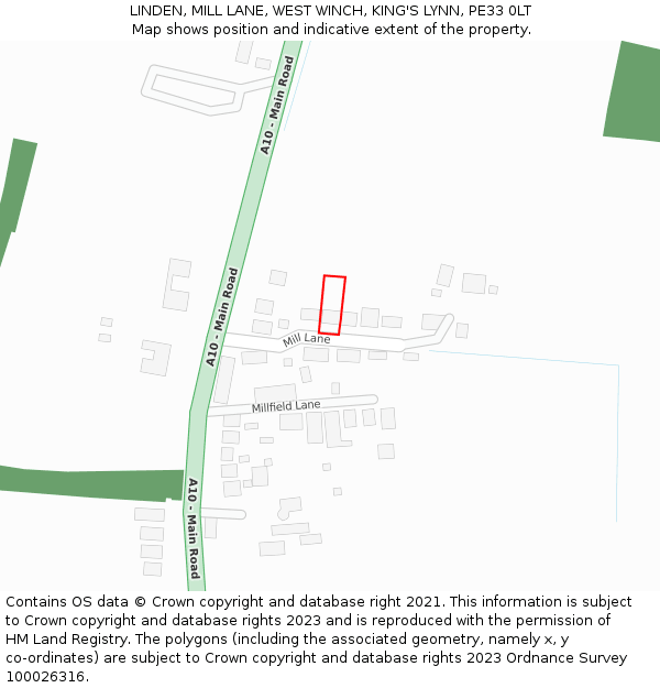 LINDEN, MILL LANE, WEST WINCH, KING'S LYNN, PE33 0LT: Location map and indicative extent of plot