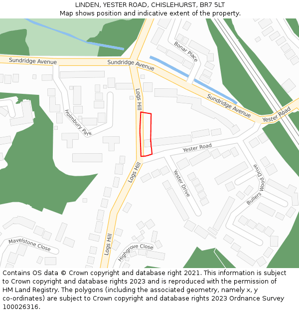 LINDEN, YESTER ROAD, CHISLEHURST, BR7 5LT: Location map and indicative extent of plot