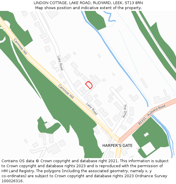 LINDON COTTAGE, LAKE ROAD, RUDYARD, LEEK, ST13 8RN: Location map and indicative extent of plot