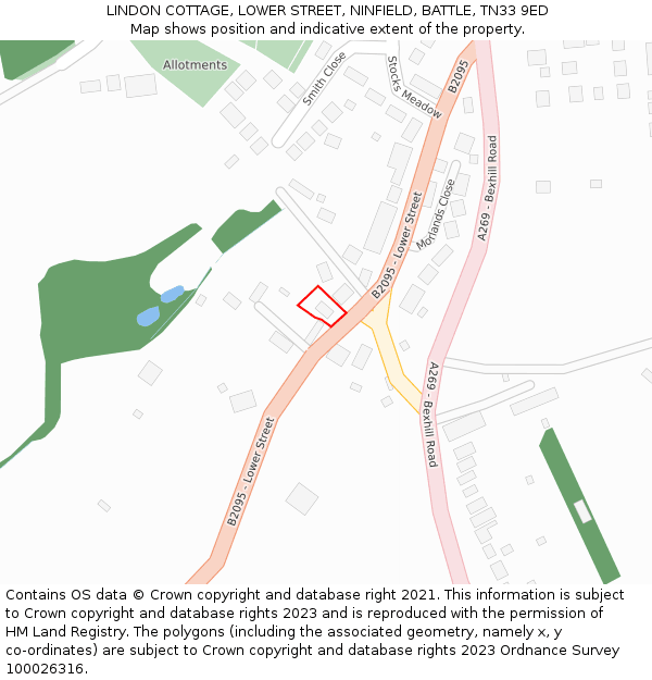 LINDON COTTAGE, LOWER STREET, NINFIELD, BATTLE, TN33 9ED: Location map and indicative extent of plot